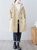 Pure Color Hooded Trench Coats Mid-length Jackets for Women