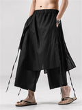 Men's Black Divided Skirt Loose Wide-Leg Pants