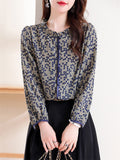 Retro Polka Dot Print Pleated Stand Collar Shirt for Female