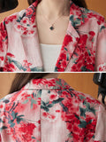 Women's Stylish One Button 3/4 Sleeve Red Floral Blazer