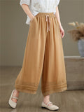 Double Lining Lace Hem Women's Elegant Wide-leg Pants