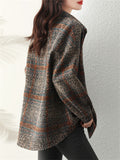 British Style Plaid Lapel Chest Pocket Woolen Jacket for Female