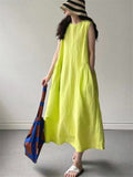 Relaxed Sleeveless Round Neck Holiday Sundress for Women