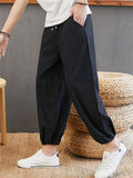 Soft Pure Cotton Ankle-Tied Stripe Lantern Pants for Men