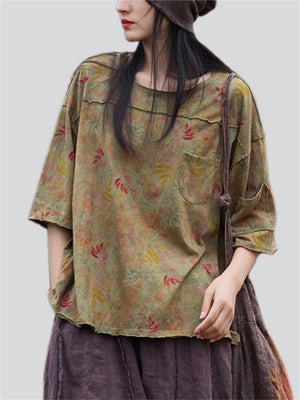 Cute Floral Printed Vintage Shirts for Women