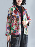 Women's Cute Floral Printed Zip Up Hooded Short Jackets