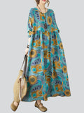 Female Tree Rings Meadows Printed Round Neck Maxi Dress