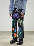 High Street Rainbow Graffiti Straight-Leg Jeans for Men