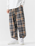 Loose Drawstring Waist Plaid Jogger Pants for Male