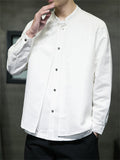 Men's Fake Two Pieces Stand Collar Button Linen Shirt