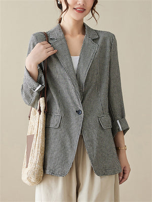 Ladies Casual Fashion One Button Plaid Suit Jacket