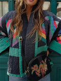 Female Geometric Pattern Quilted Jacket Printed Patchwork Coat