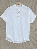 Men's Summer Stand Collar Short Sleeve Tang Suit Linen Shirt