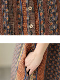 Female Ethnic Print Round Neck Long Sleeve Linen Shirt