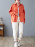 Relaxed Pure Color Female Long Sleeve Pocket Shirts