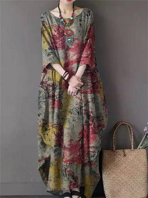 Women's Mountain View Printed Oriental Style Pullover Dress