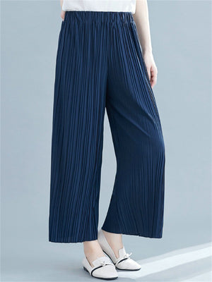 Ladies Solid Color Temperament Wide Leg Pleated Pants