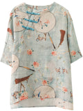 Ladies Chinese Style Tasseled Tuanshan Bird Floral Print Shirts