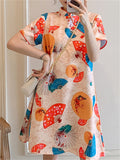 Women's Trendy Floral Folded Fan Print Dress