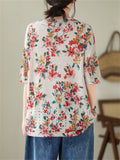 Women's Summer Colorful Floral Hollow Out Half Sleeve Shirt