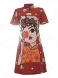 Women's Chinese Opera Cartoon Girl Print Dress