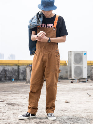 Men's Holiday Loose Straight-Leg Denim Overalls