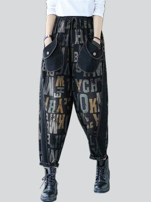 Hip Hop Vintage Letters Print Jeans for Women