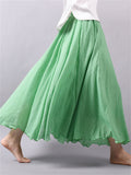 Women's Elastic Waist Pleated Maxi Linen Skirts