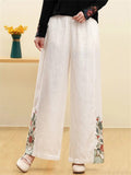 Ethnic Side Floral Embroidery Straight-Leg Pants for Women