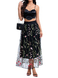 Spring Floral Leaf Embroidery Elegant Mesh Skirt for Lady