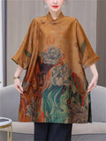 Elegant Lotus Flower Print Oriental Dresses for Women