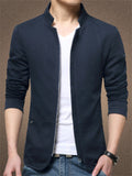 Plain Stand Collar Slim Fit Zipper Jacket for Men