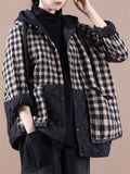 Leisure Plaid Patchwork Hooded Padded Coats for Ladies