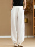 Women's Zen Style Warm Plush Lined Linen Long Pants for Winter