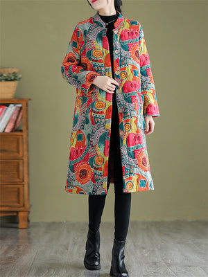 Women's Cute Abstract Print Super Warm Plush Lining Coat