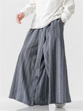 Men's Bohemian Cotton Linen Lace Up Striped Wide Leg Pants