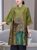 Elegant Lotus Flower Print Oriental Dresses for Women