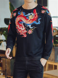 Flying Loong Embroidery Long Sleeve Round Neck Shirt