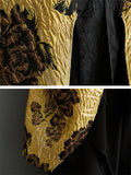 Luxury Golden Yellow Peony Jacquard Women's Long Coat