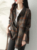 British Style Plaid Lapel Chest Pocket Woolen Jacket for Female