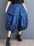 Irregular Pleated Casual Cropped Lantern Jeans for Women