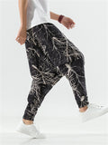 Men's Ethnic Style Abstract Plaid Print Hakama Pants