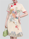 Blossom & Handheld Fan Print Female Dresses