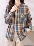 Women's Contrast Color Plaid Elegant Cozy Cotton Shirts