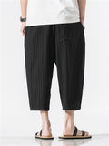 Male Summer Lightweight Vertical Striped Cropped Pants