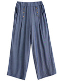 Summer High-Rise Decorative Button Elegant Lady Straight-Leg Pants