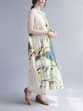 Summer Breathable Cozy Print Linen Tank Dress for Female