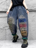 Women's Trendy Letter Print Raw Edge Line Loose Harem Pants