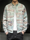 Men's Loong Crane Tiger Embroidered Faux Suede Jackets