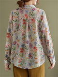 Female Cozy Literary Cotton Linen Floral Print Shirts